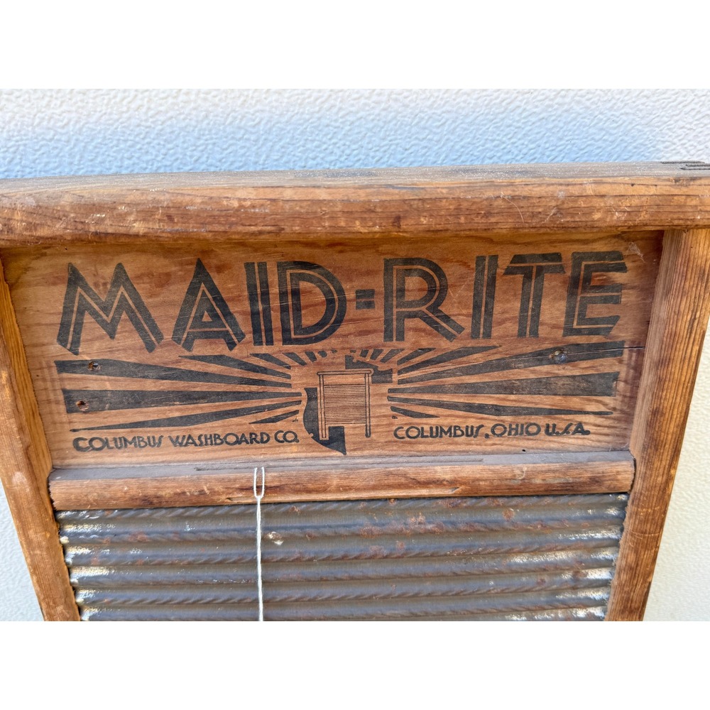 Vintage Maid-Rite No. 2072 Washboard Metal Wood Farmhouse Rustic Décor 1940's - Picture 4 of 6